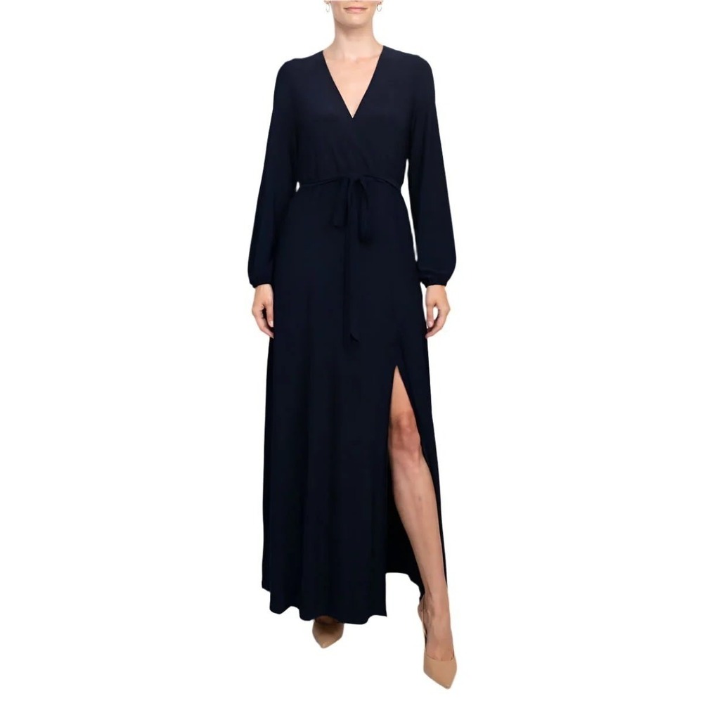 Marina Dresses Navy Blue Long Sleeve Maxi Formal‎ Dress Wrap Style Sz 16 NWT
